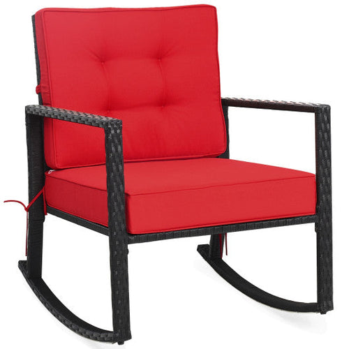 Load image into Gallery viewer, Patio Rattan Rocker Outdoor Glider Rocking Chair Cushion Lawn-Red
