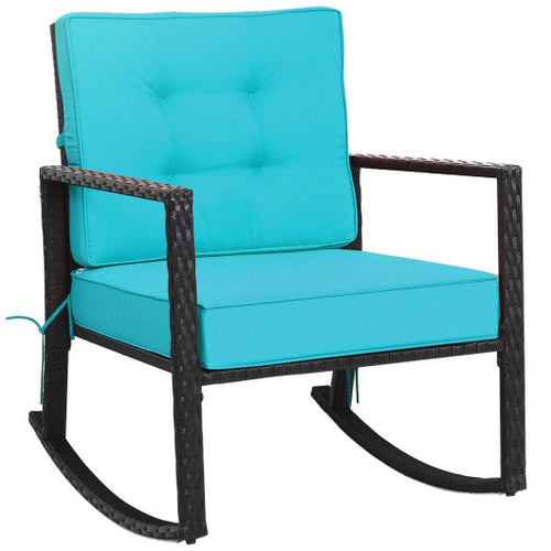 Load image into Gallery viewer, Patio Rattan Rocker Outdoor Glider Rocking Chair Cushion Lawn-Turquoise
