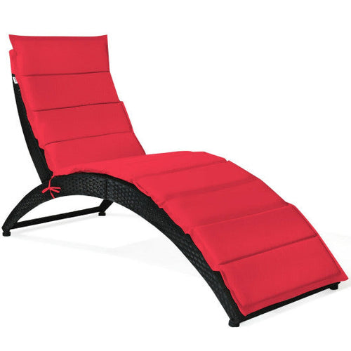 Load image into Gallery viewer, Folding Patio Rattan Portable Lounge Chair Chaise with Cushion-Red

