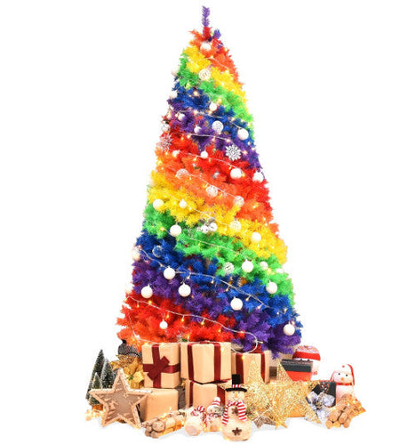 7 Feet Artificial Hinged Traditional Christmas Tree with Metal Stand