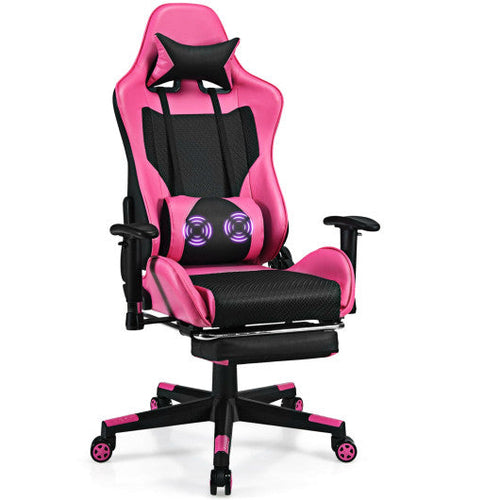 Load image into Gallery viewer, PU Leather Gaming Chair with USB Massage Lumbar Pillow and Footrest -Pink
