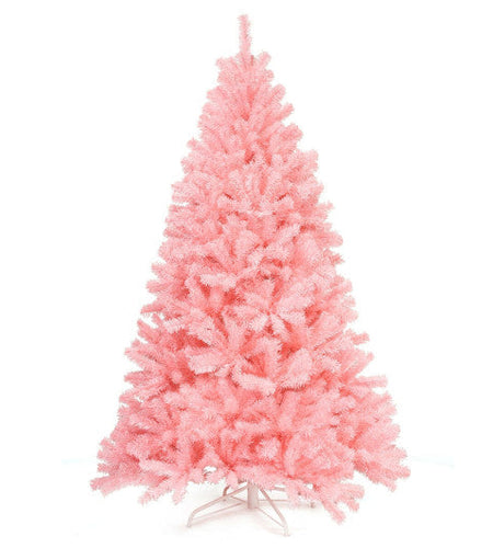 6 Feet Pink Artificial Hinged Spruce Full Christmas Tree with Foldable Metal Stand