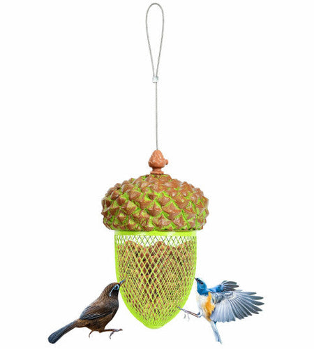 Metal Acorn Wild Bird Feeder Outdoor Hanging Food Dispenser for Garden Yard-Brown