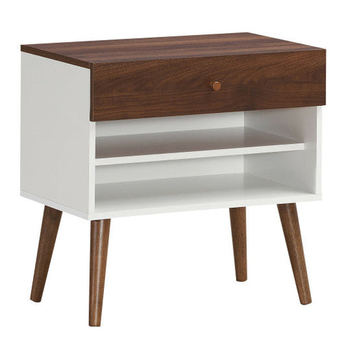 Load image into Gallery viewer, Mid-Century Nightstand with Drawer and Rubber Wood Legs
