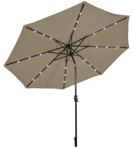 10' Solar LED Lighted Patio Market Umbrella Shade Tilt Adjustment Crank-Tan