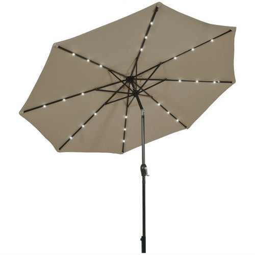 Load image into Gallery viewer, 10' Solar LED Lighted Patio Market Umbrella Shade Tilt Adjustment Crank-Tan
