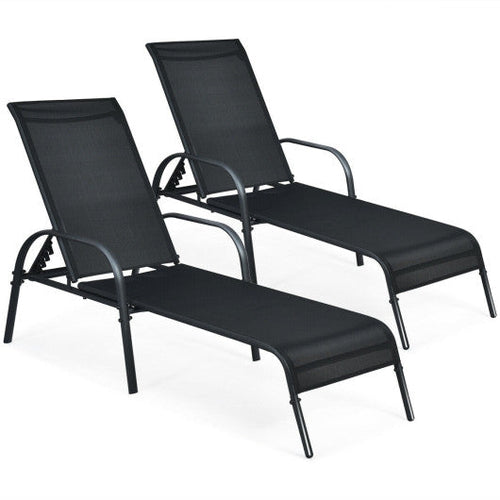 Load image into Gallery viewer, 2 Pcs Outdoor Patio Lounge Chair Chaise Fabric with Adjustable Reclining Armrest
