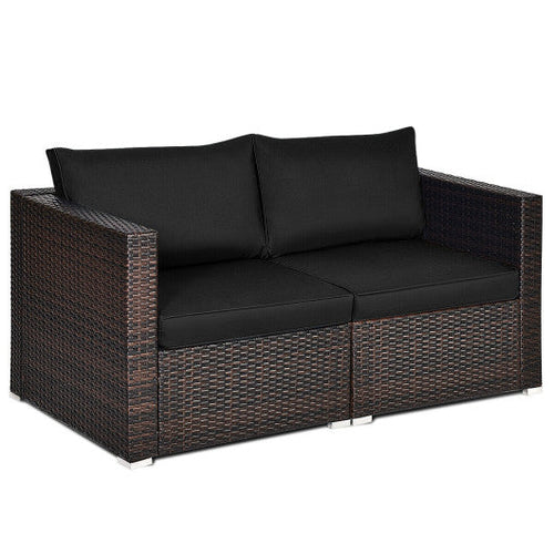 Load image into Gallery viewer, 2PCS Patio Rattan Sectional Conversation Sofa Set-Black
