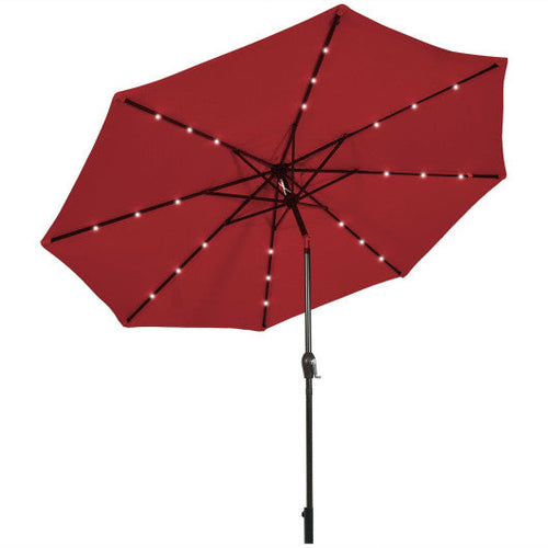 Load image into Gallery viewer, 10' Solar LED Lighted Patio Market Umbrella Shade Tilt Adjustment Crank-Dark Red
