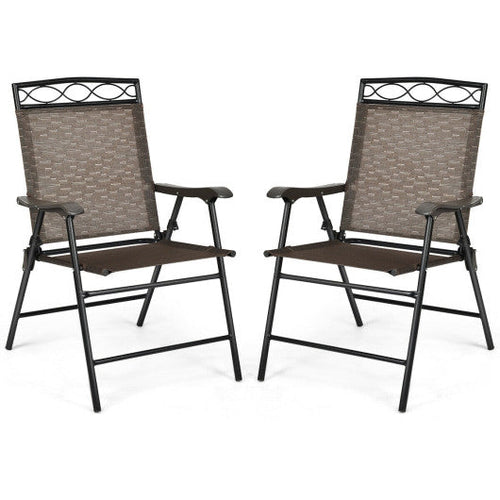 Load image into Gallery viewer, Set of 2 Patio Folding Chairs Sling Portable Dining Chair Set with Armrest
