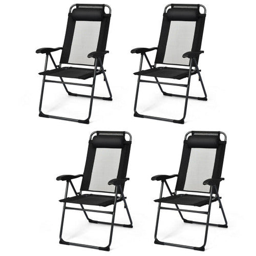Load image into Gallery viewer, 4 Pieces Patio Garden Adjustable Reclining Folding Chairs with Headrest-Black
