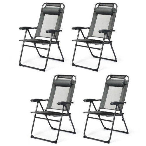 Load image into Gallery viewer, 4 Pieces Patio Garden Adjustable Reclining Folding Chairs with Headrest-Gray
