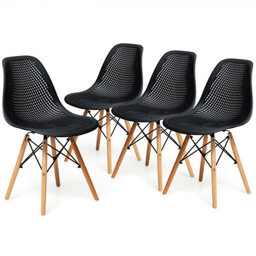 Load image into Gallery viewer, 4 Pieces Modern Plastic Hollow Chair Set with Wood Leg-Black
