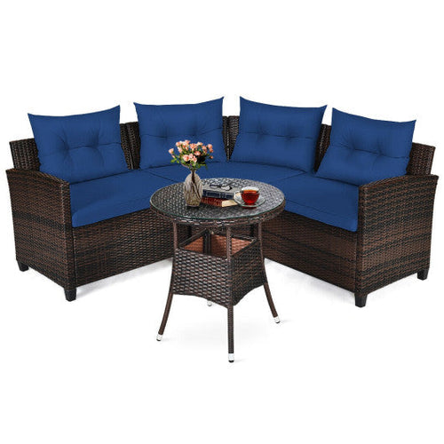 Load image into Gallery viewer, 4 Pieces Outdoor Cushioned Rattan Furniture Set-Navy
