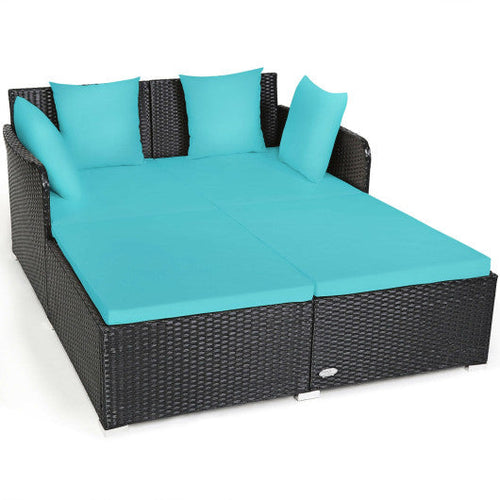 Load image into Gallery viewer, Spacious Outdoor Rattan Daybed with Upholstered Cushions and Pillows-Turquoise
