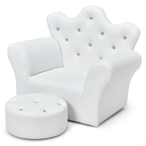 Load image into Gallery viewer, Children Upholstered Princess Sofa with Ottoman and Diamond Decoration for Boys and Girls-White
