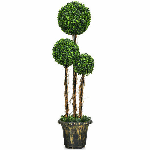 Load image into Gallery viewer, 4 Feet Artificial UV Resistant Topiary Triple Ball Tree Plant

