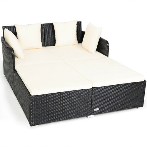Load image into Gallery viewer, Spacious Outdoor Rattan Daybed with Upholstered Cushions and Pillows-White
