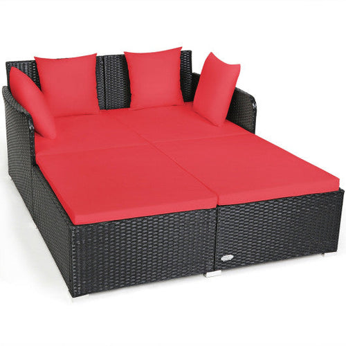 Load image into Gallery viewer, Spacious Outdoor Rattan Daybed with Upholstered Cushions and Pillows-Red
