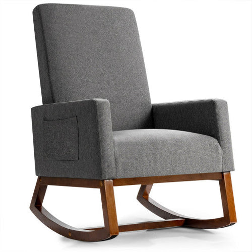 Load image into Gallery viewer, Rocking High Back Upholstered Lounge Armchair with Side Pocket-Gray
