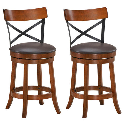 Load image into Gallery viewer, Set of 2 Bar Stools 360-Degree Swivel Dining Bar Chairs with Rubber Wood Legs-25 inch
