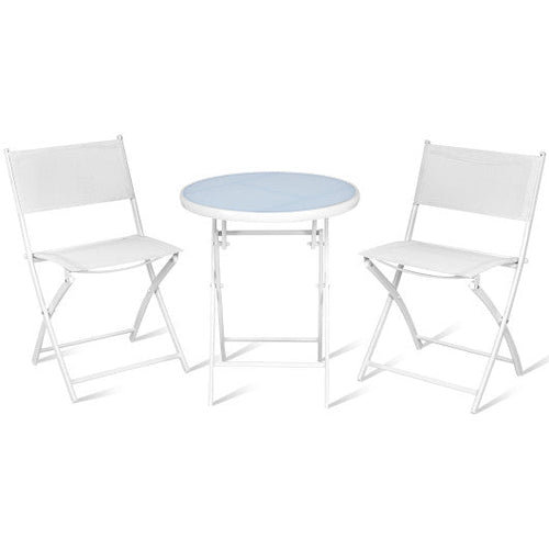 Load image into Gallery viewer, 3 Pieces Patio Folding Bistro Set for Balcony or Outdoor Space-White
