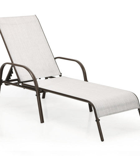 Adjustable Patio Chaise Folding Lounge Chair with Backrest-Gray