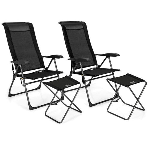 Load image into Gallery viewer, 4 Pieces Patio Adjustable Back Folding Dining Chair Ottoman Set-Black
