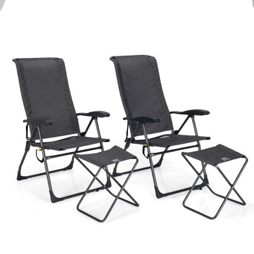 Load image into Gallery viewer, 4 Pieces Patio Adjustable Back Folding Dining Chair Ottoman Set-Gray
