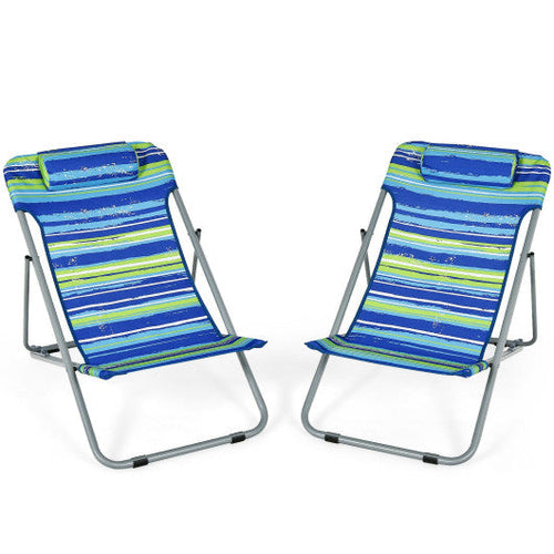 Load image into Gallery viewer, Portable Beach Chair Set of 2 with Headrest -Blue
