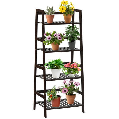 Load image into Gallery viewer, 4-Tier Bamboo Plant Rack with Guardrails Stable and Space-Saving-Brown
