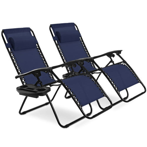 Load image into Gallery viewer, 2 Pieces Folding Lounge Chair with Zero Gravity-Navy

