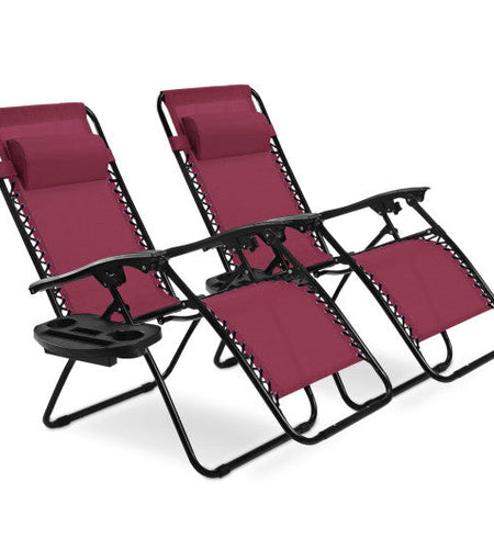 2 Pieces Folding Lounge Chair with Zero Gravity-Dark Red