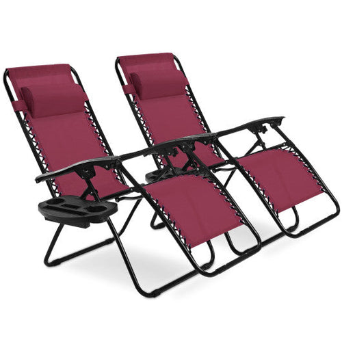 Load image into Gallery viewer, 2 Pieces Folding Lounge Chair with Zero Gravity-Dark Red
