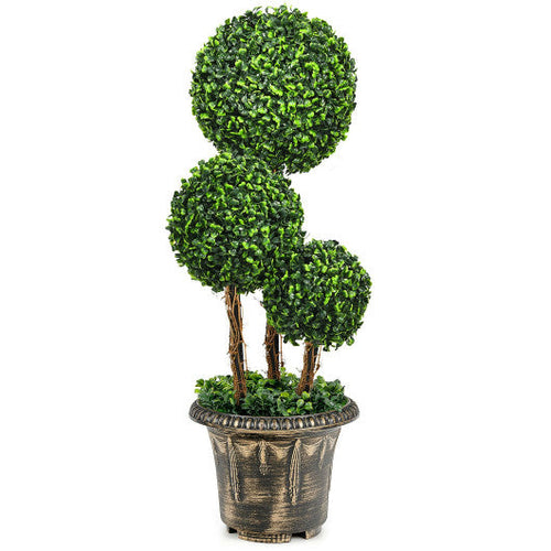 Load image into Gallery viewer, 30 Inch Artificial Topiary Triple Ball Tree Indoor and Outdoor UV Protection

