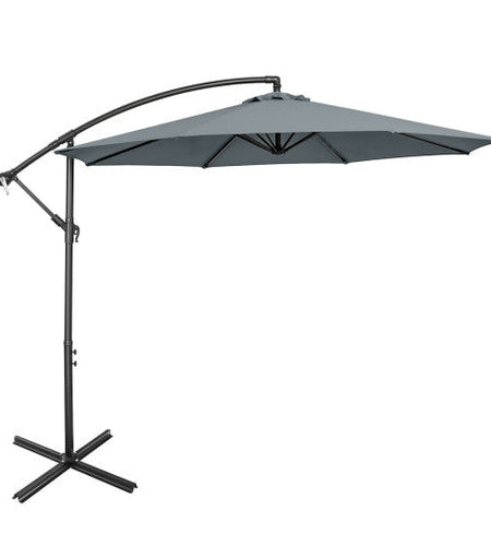10 Feet Offset Umbrella with 8 Ribs Cantilever and Cross Base-Gray