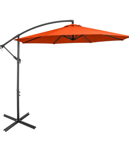 10 Feet Offset Umbrella with 8 Ribs Cantilever and Cross Base-Orange