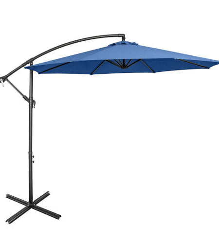10 Feet Offset Umbrella with 8 Ribs Cantilever and Cross Base-Blue