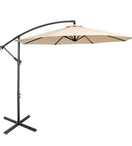 10 Feet Offset Umbrella with 8 Ribs Cantilever and Cross Base-Beige