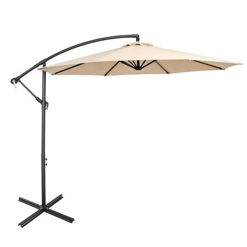 Load image into Gallery viewer, 10 Feet Offset Umbrella with 8 Ribs Cantilever and Cross Base-Beige

