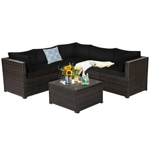 Load image into Gallery viewer, 6 Pieces Patio Furniture Sofa Set with Cushions for Outdoor-Black
