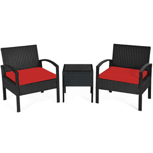 Load image into Gallery viewer, 3 Pieces Outdoor Rattan Patio Conversation Set with Seat Cushions-Red
