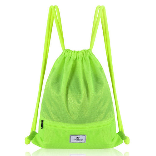 Load image into Gallery viewer, Drawstring Backpack String Bag Foldable Sports Sack with Zipper Pocket-Green
