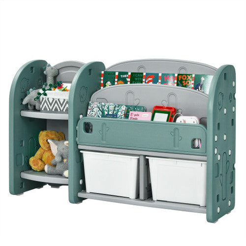 Load image into Gallery viewer, Kids Toy Storage Organizer with 2-Tier Bookshelf and Plastic Bins
