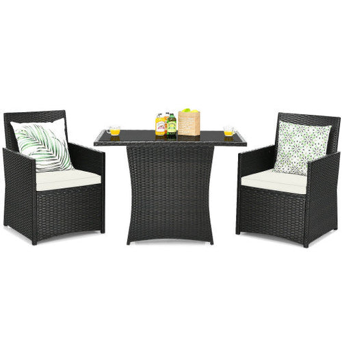 Load image into Gallery viewer, 3 Pieces Patio Rattan Furniture Set with Cushion and Sofa Armrest-White
