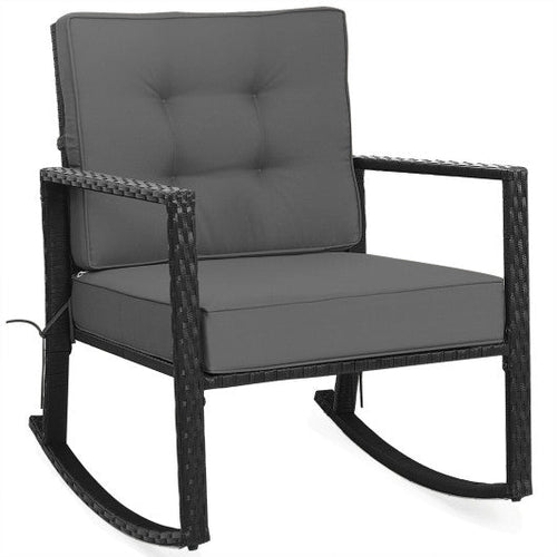 Load image into Gallery viewer, Patio Rattan Rocker Outdoor Glider Rocking Chair Cushion Lawn-Gray
