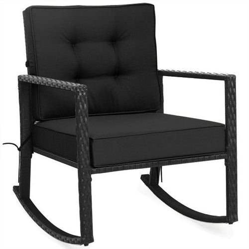 Load image into Gallery viewer, Patio Rattan Rocker Outdoor Glider Rocking Chair Cushion Lawn-Black

