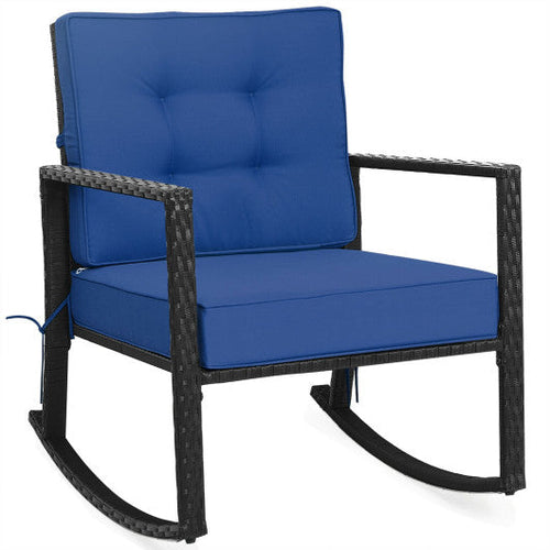 Load image into Gallery viewer, Patio Rattan Rocker Outdoor Glider Rocking Chair Cushion Lawn-Navy
