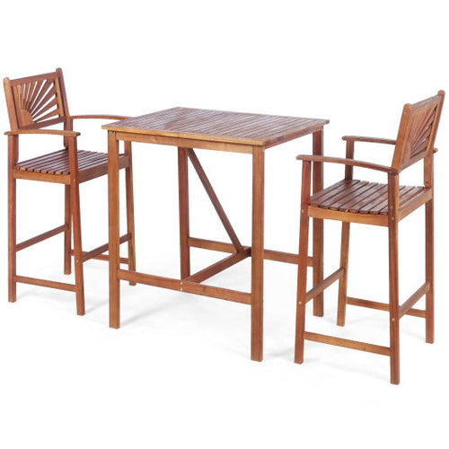 Load image into Gallery viewer, 3 Pieces Acacia Wood Patio Bar Set with Sunflower Patterned Backrest
