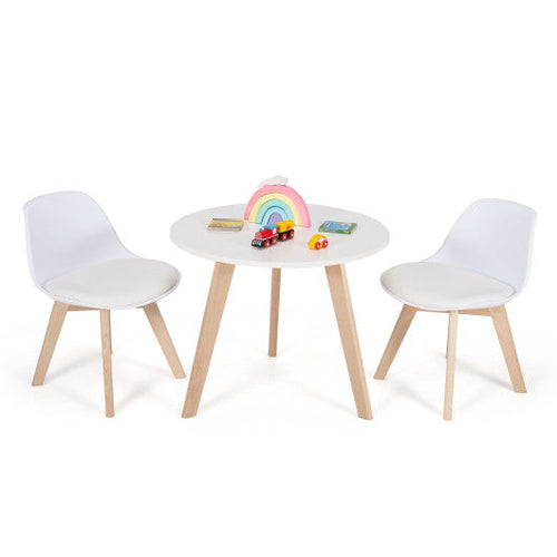 Load image into Gallery viewer, Modern Kids Activity Play Table and 2 Chairs Set with Beech Leg Cushion-White
